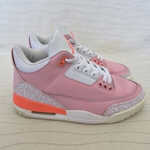Air Jordan Womens Retro 3 Pink White Leather Sneakers Shoes CK9246-600 Size 8.5